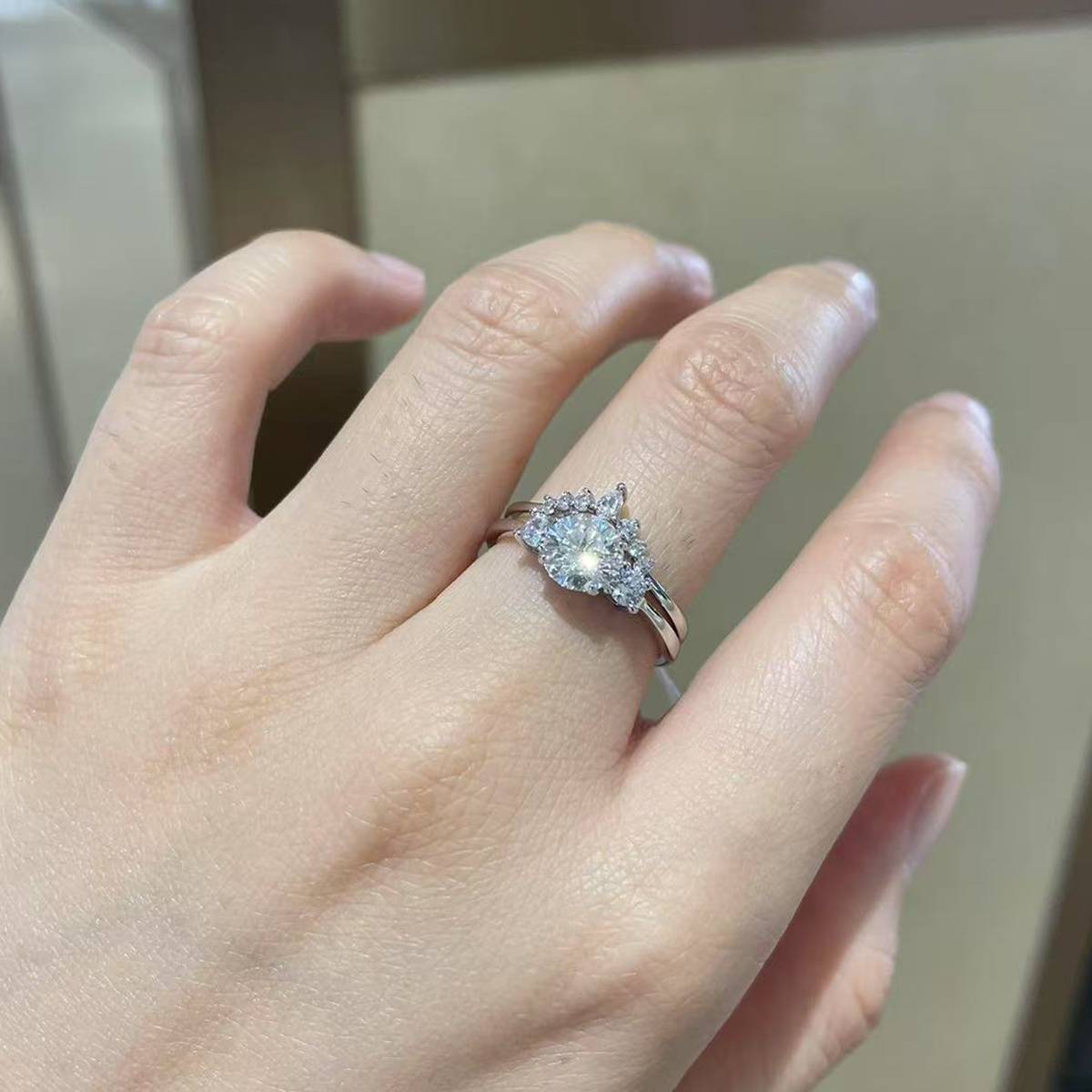 S925 Silver Plated Platinum Primary and Secondary Set Ring, Stacked Women's Ring, Customized Selection, Main Stone Moissanite Diamond 1.0ct/Secondary Stone High Carbon Diamond